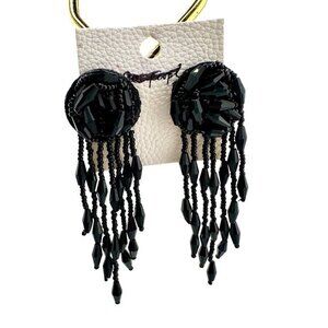 Free People Black Beaded Rose Statement Earrings With Dangle Design